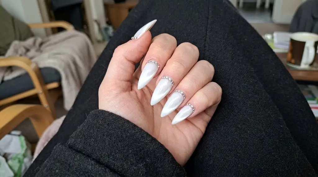 Crystal Cuticle Crown Stiletto Nails
