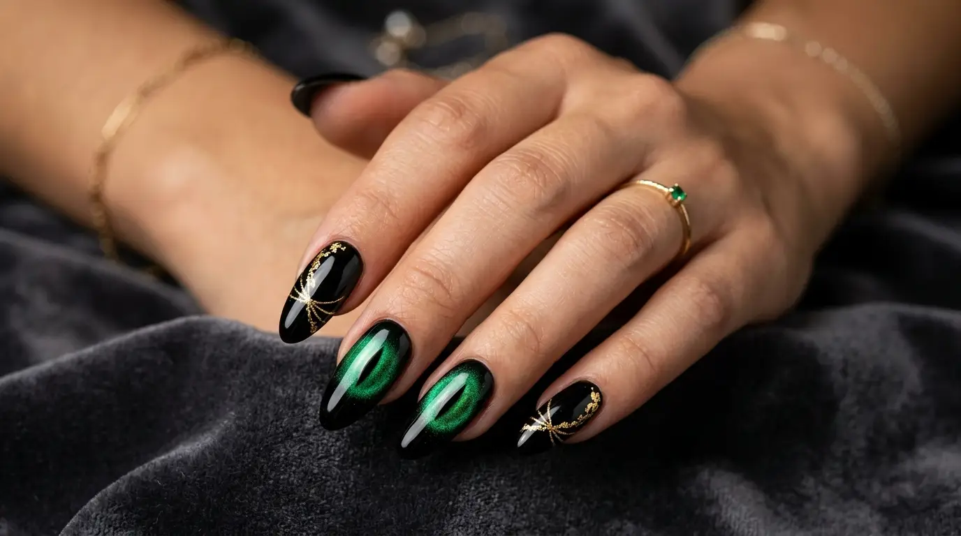 Emerald Eyes with Gold Foil Whiskers