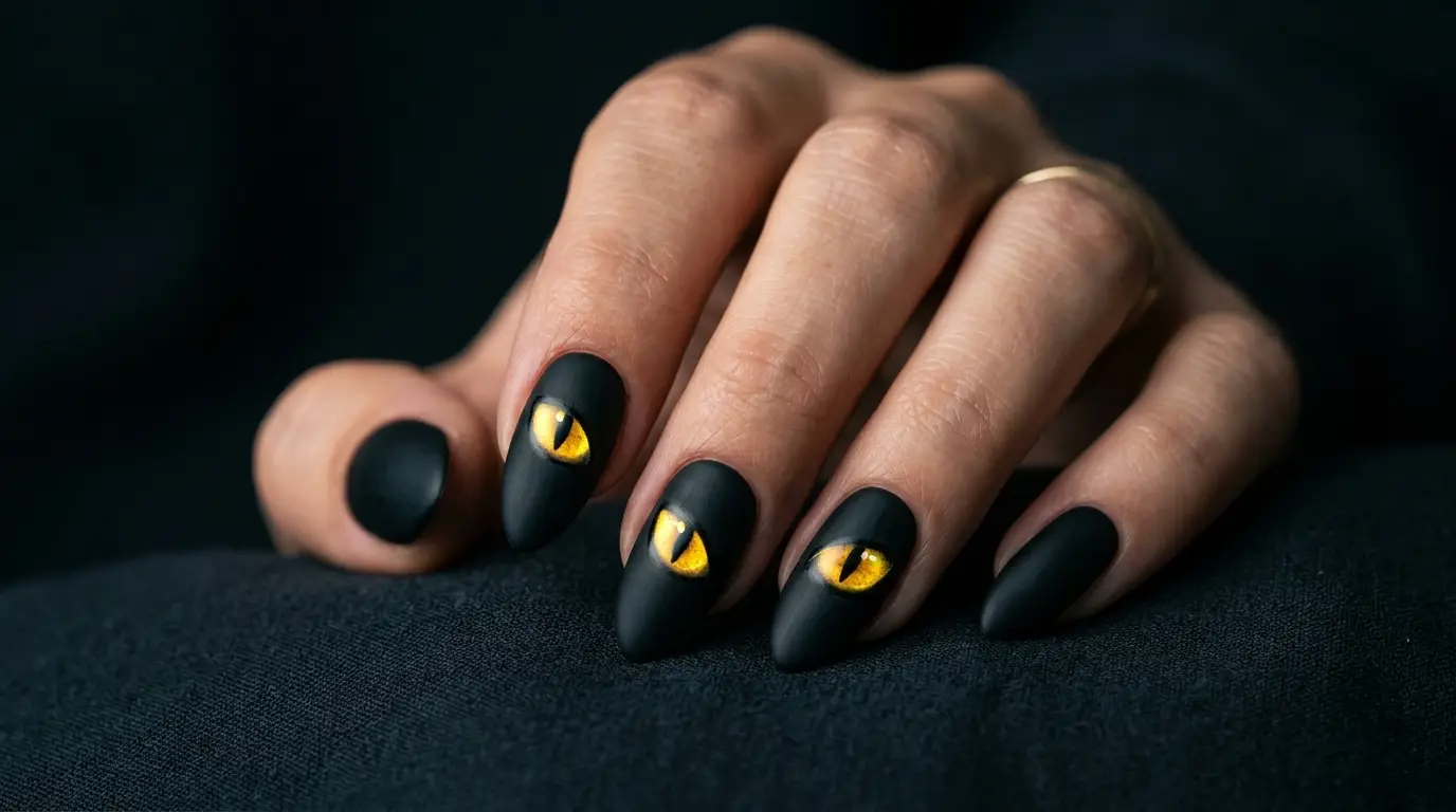 Glowing Yellow Eyes in a Black Night