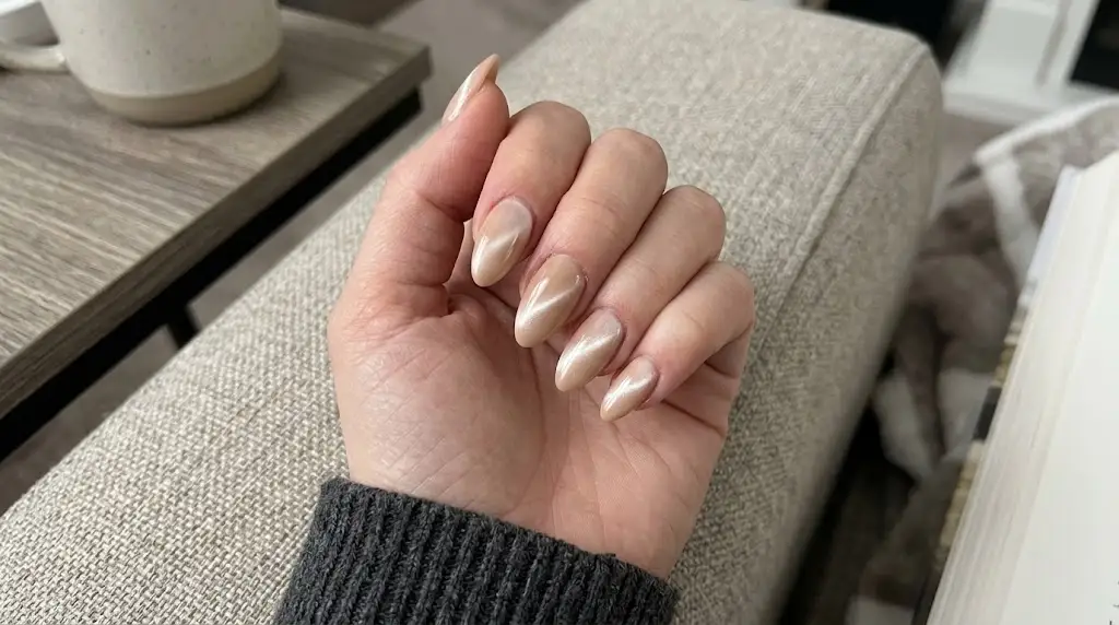 Latte Beige Base Almond Nails