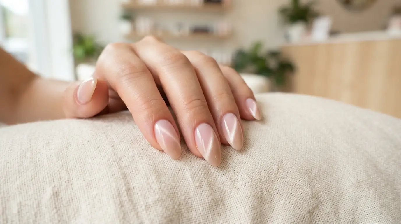Milky Pink to Nude Almond Cat Eye Ombre