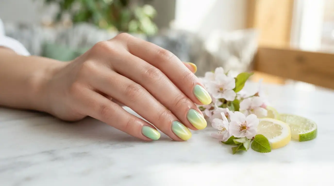 Mint to Lemon Spring Fade Cat Eye Ombre