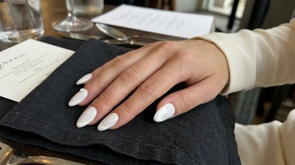 Pearl Bead Almond Bridal Nails