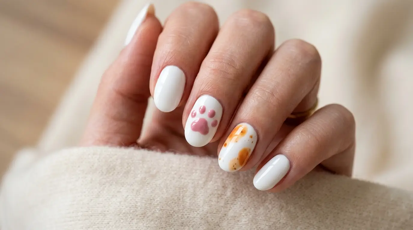 Pink Toe Bean Paw Print Nails