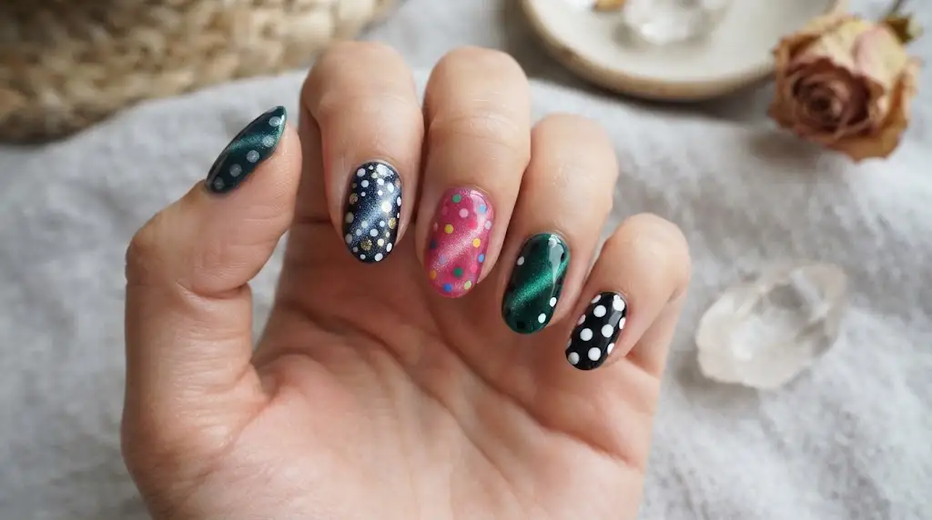 Polka Dot Cat Eye Nail Ideas