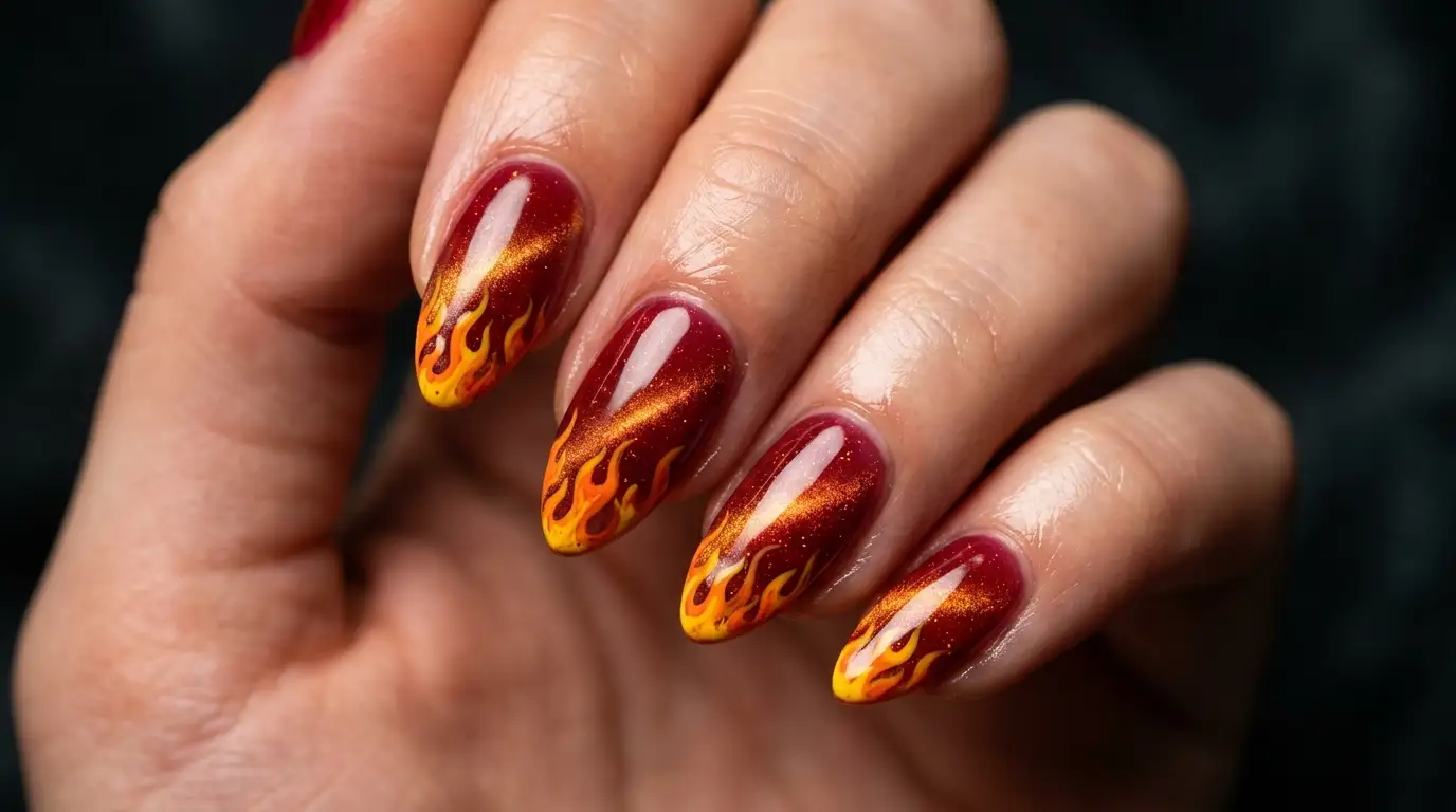 Red Cat Eye Flame Nails