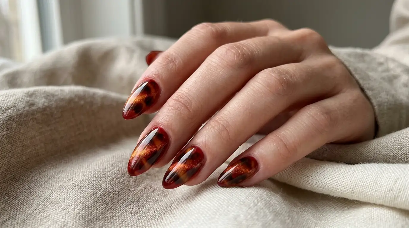 Red Tortoiseshell Cat Eye Nails