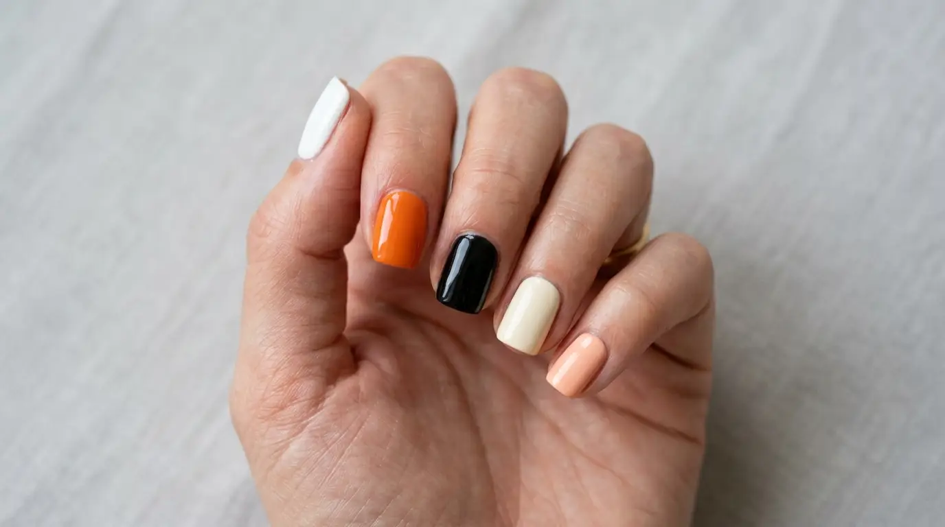 Short Square Calico Skittle Nails