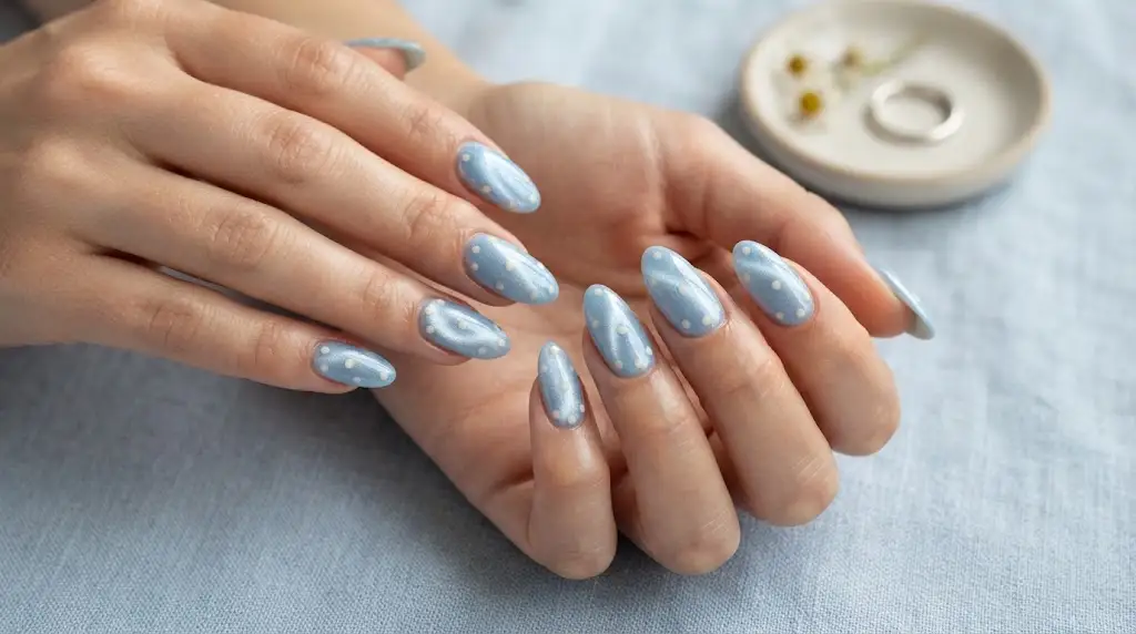 Sky Blue Cat Eye with Cream Dots